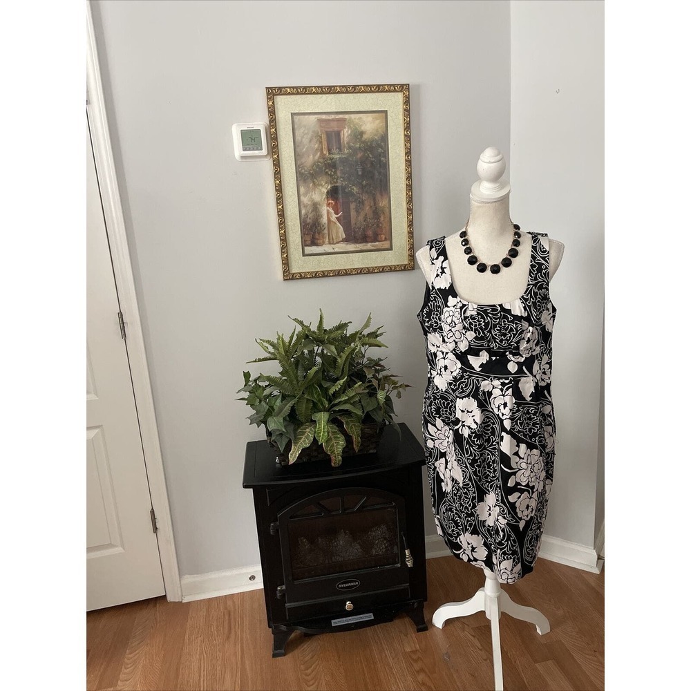 Spence Dress Black Sleeveless Size 12 Black And White Scoop Neck Partially Lined
